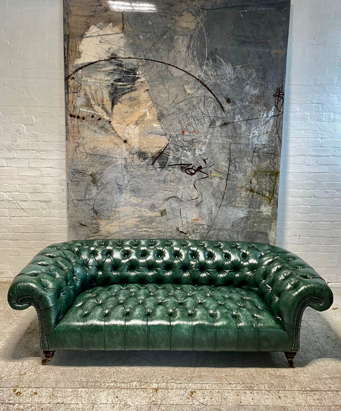 Antique Leather Howard & Son's Chesterfield Sofa - Hand Dyed in our Wimbledon Green