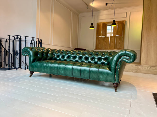 Antique Leather Howard & Son's Chesterfield Sofa - Hand Dyed in our Wimbledon Green