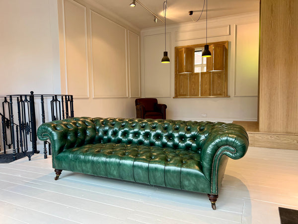 Antique Leather Howard & Son's Chesterfield Sofa - Hand Dyed in our Wimbledon Green