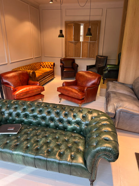 Antique Leather Howard & Son's Chesterfield Sofa - Hand Dyed in our Wimbledon Green